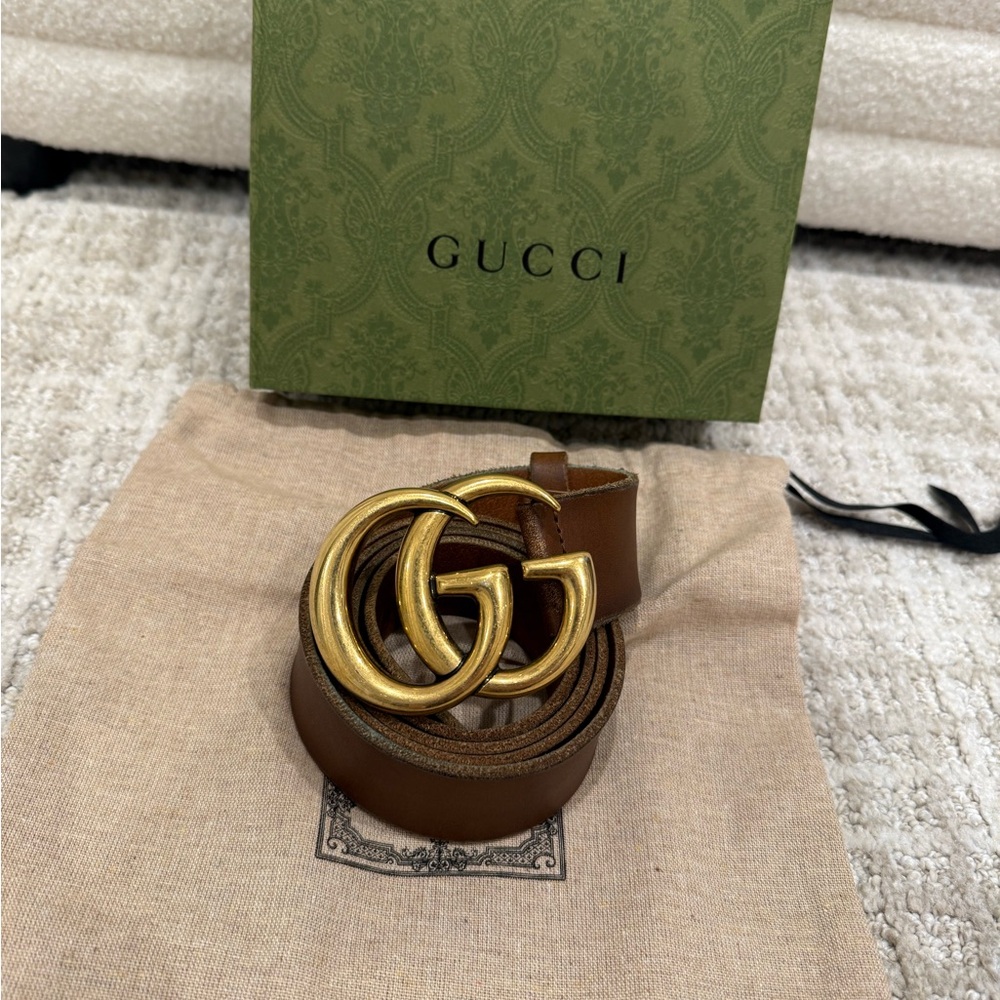 Gucci Leather Belt with Gold GG Buckle